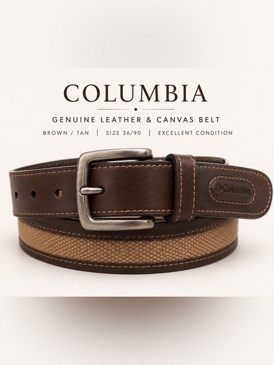 Columbia Other - Columbia Genuine Leather & Canvas Belt Brown Tan Size 36/90